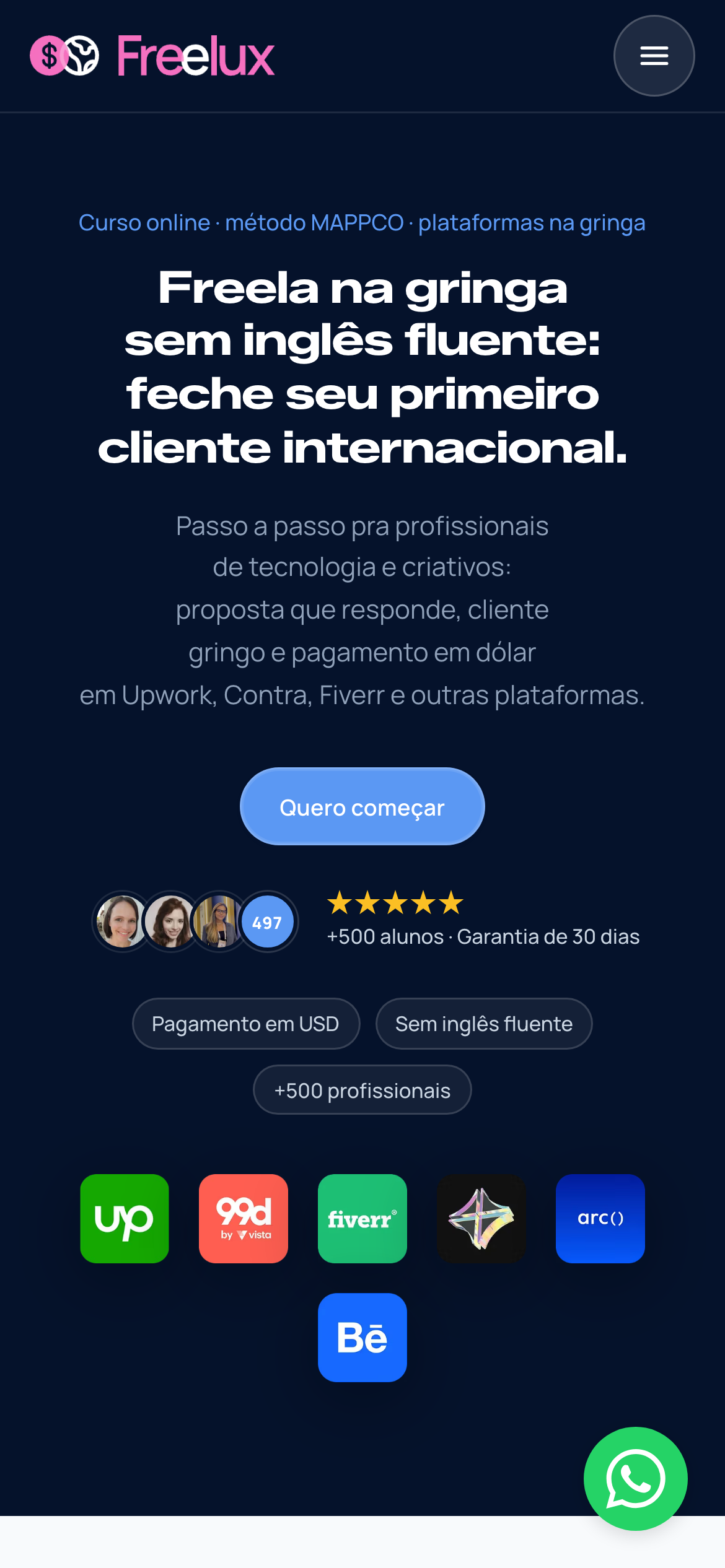 Freelux — homepage mobile (hero)