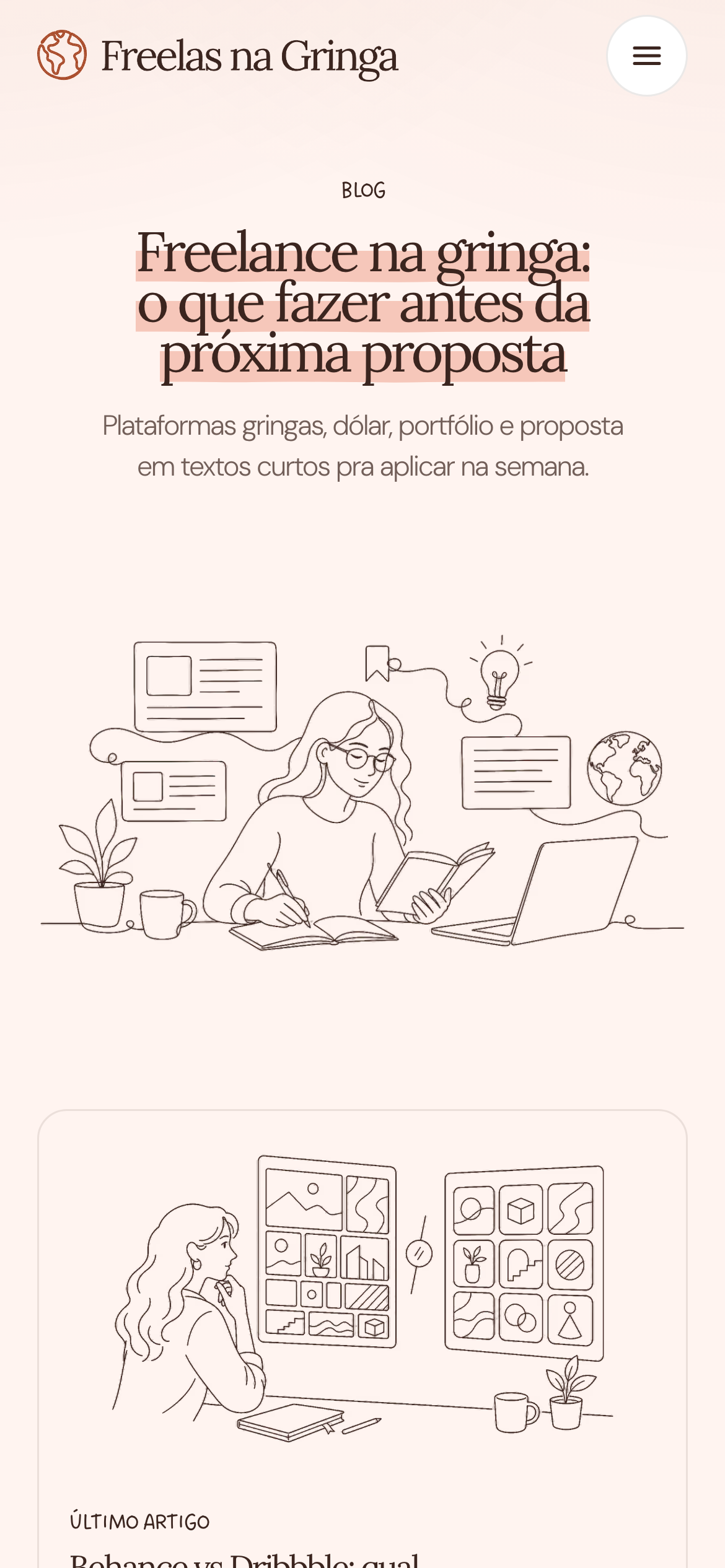 Freelas na Gringa, blog mobile