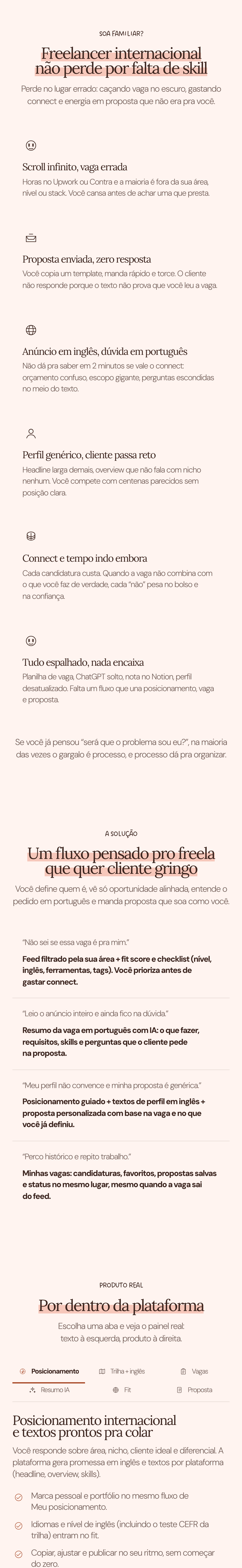 Freelas na Gringa, homepage mobile (trecho 1)