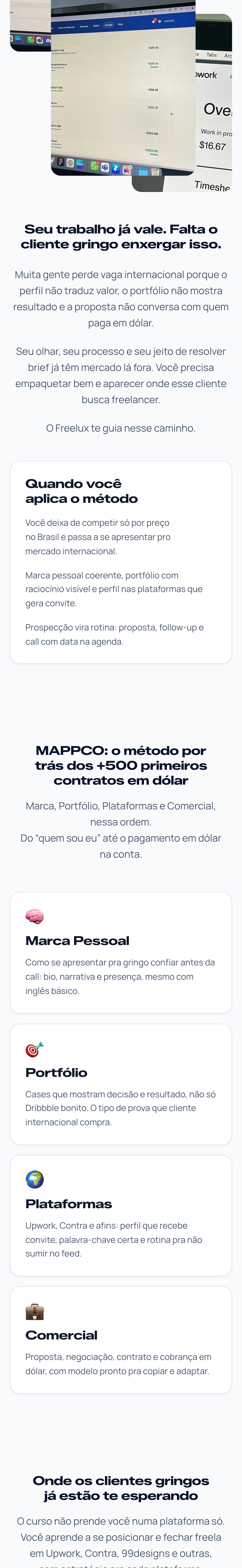 Freelux — homepage mobile (trecho 2)