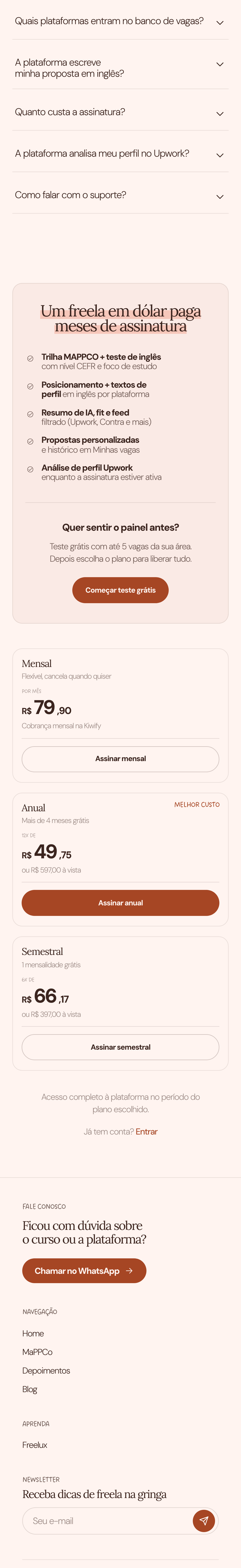Freelas na Gringa, homepage mobile (trecho 3)