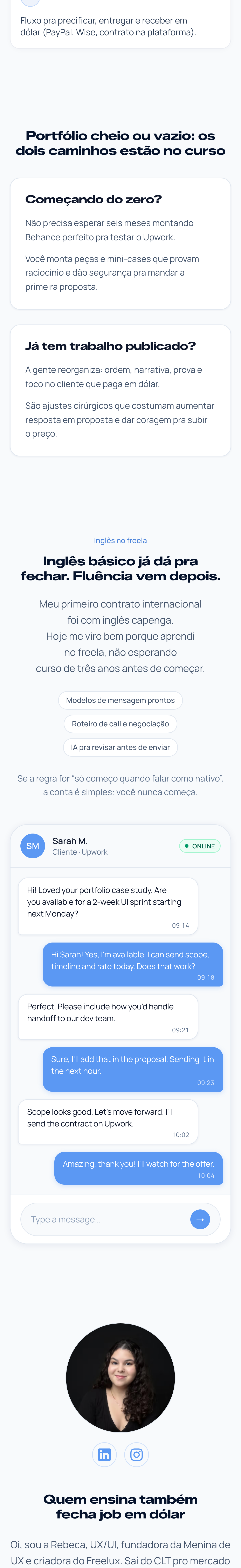 Freelux — homepage mobile (trecho 6)
