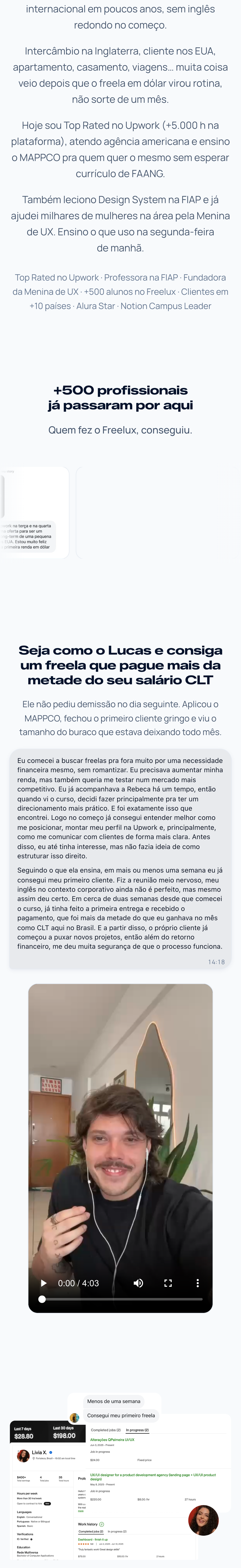 Freelux — homepage mobile (trecho 7)