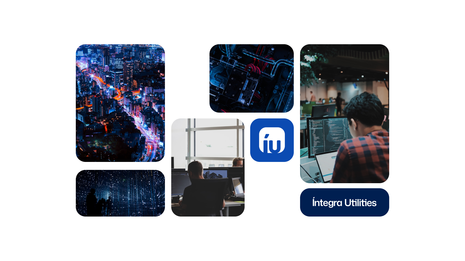 Moodboard de Íntegra Utilities, ciudad, tecnología y símbolo iu