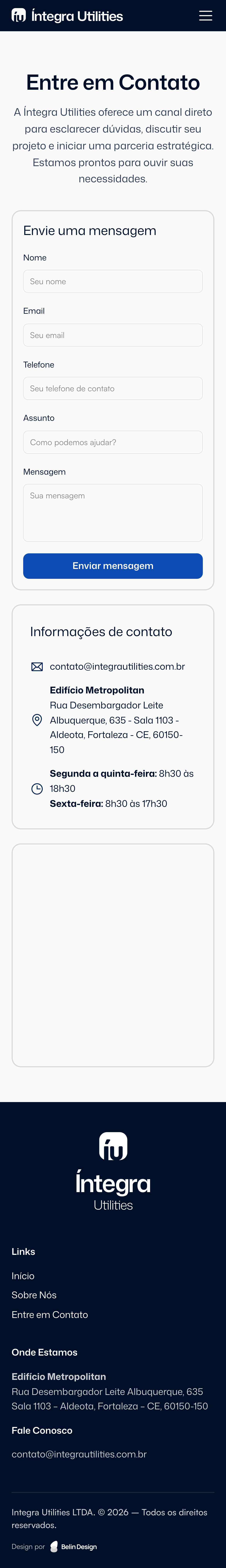 Página de contacto mobile de integrautilities.com.br