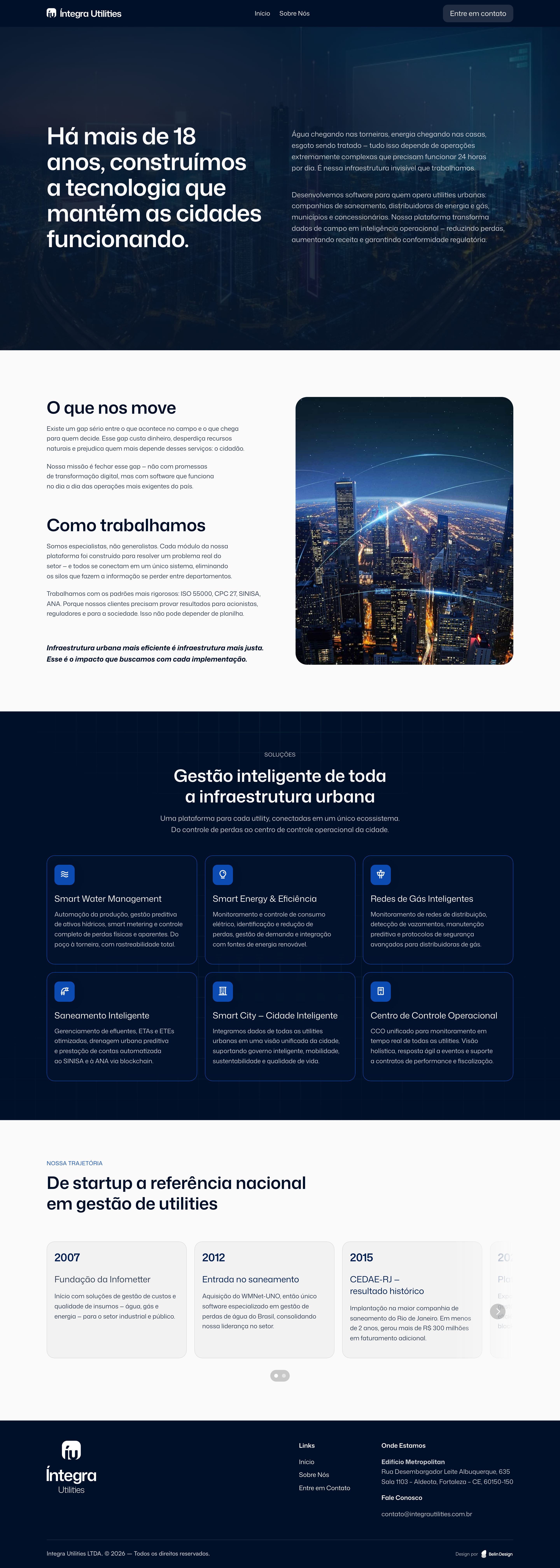 Página Sobre de Íntegra Utilities, trayectoria y soluciones de software para utilities