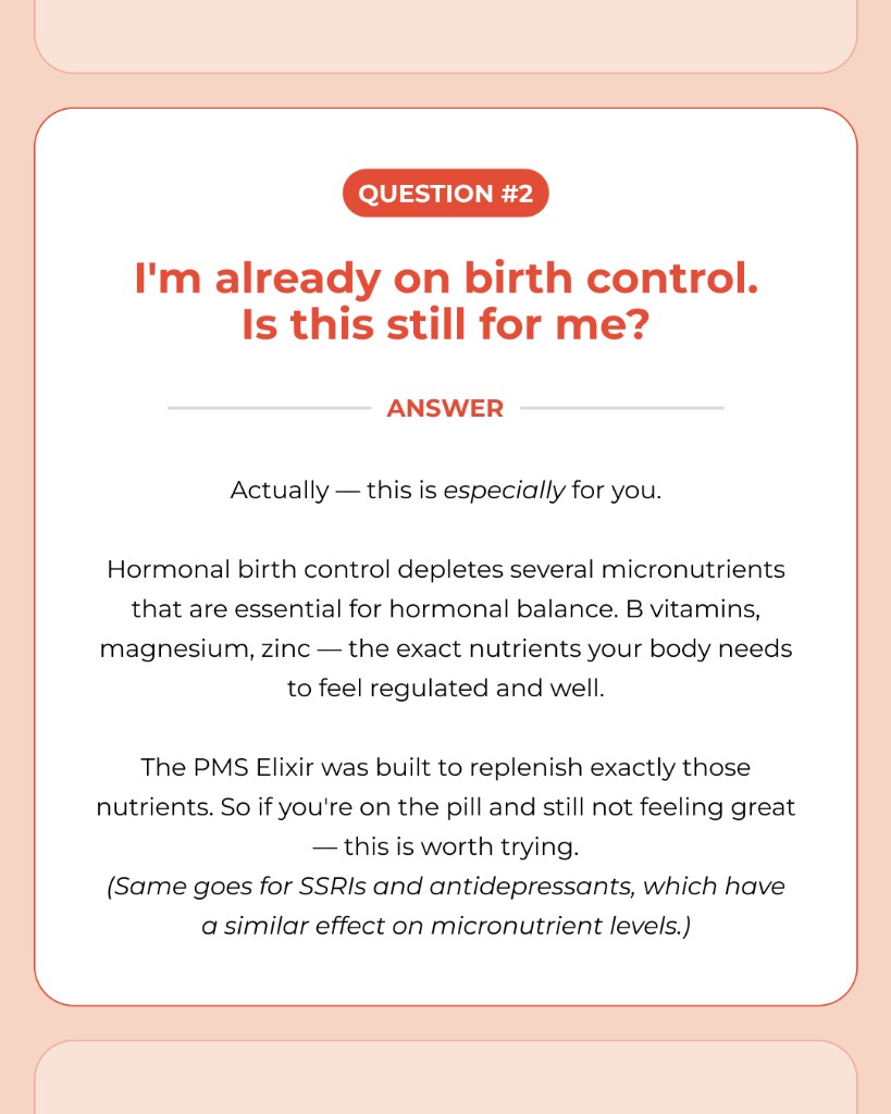 Marea Wellness, FAQ: On birth control?